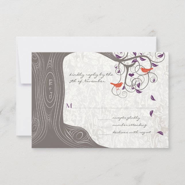 Driftwood Tree Swirl Love Birds Wedding RSVP (Vorderseite)