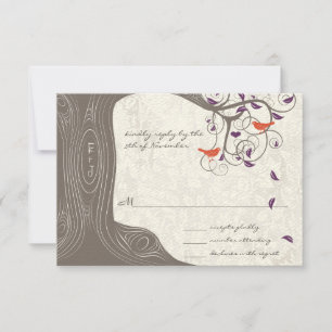 Driftwood Tree Swirl Love Birds Wedding RSVP Karte