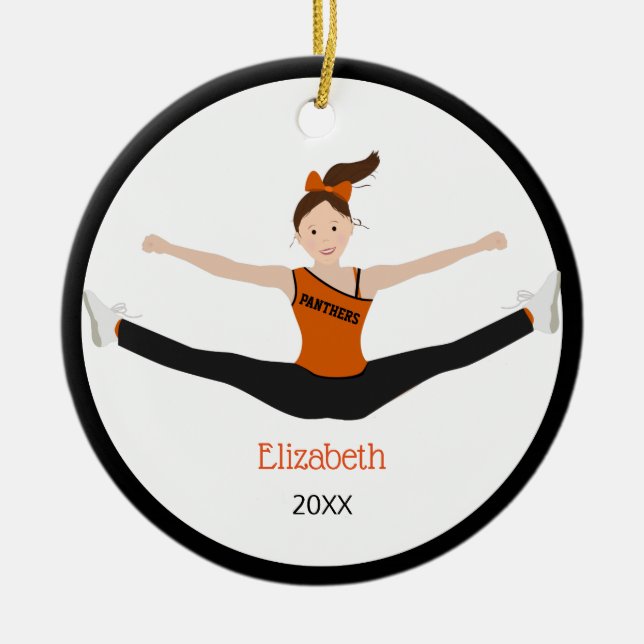 Drill Team braunes Haar Schwarz und Orange Keramik Ornament (Vorne)