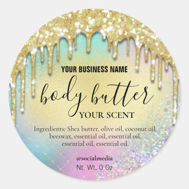 Drillen Gold Glitzer Rainbow Body Butter Labels Runder Aufkleber (Vorderseite)