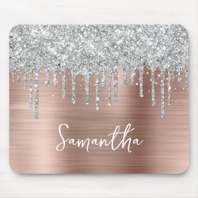 Drillen Silver Glitzer Rose Gold Glam Mousepad (Vorne)