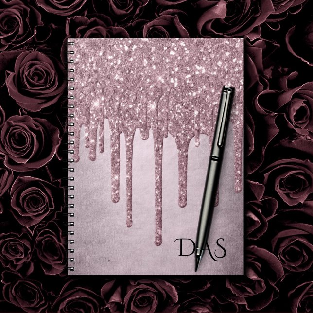 Drilling Girly Glitzer | Dusty Mauve Pink Monogram Notizblock (Von Creator hochgeladen)
