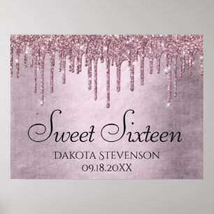 Drilling Girly Glitzer   Dusty Mauve Pink Sweet 16 Poster