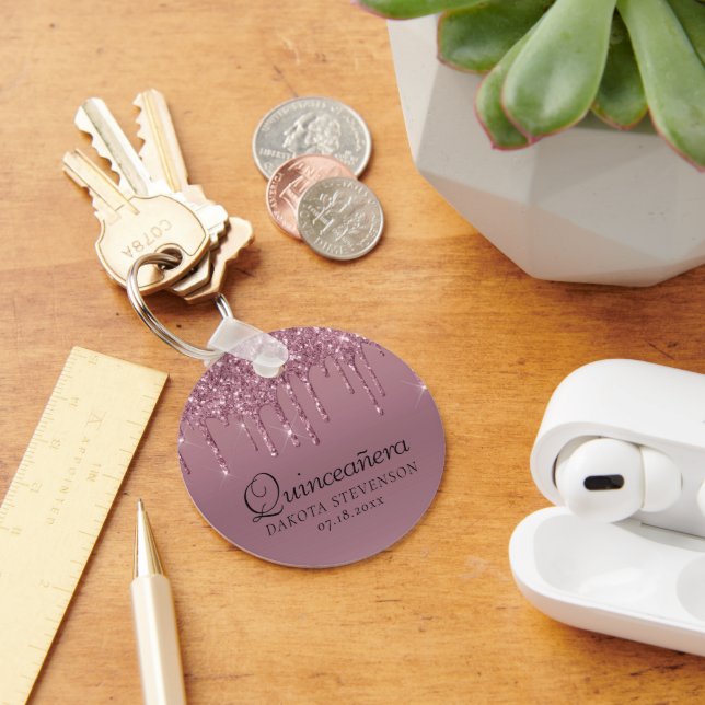 Drilling Girly Glitzer | Mauve Pink Quinceanera Schlüsselanhänger (Schreibtisch)