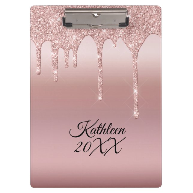 Drilling Glitzer Rose Gold Personalisiert Klemmbrett (Vorderseite)