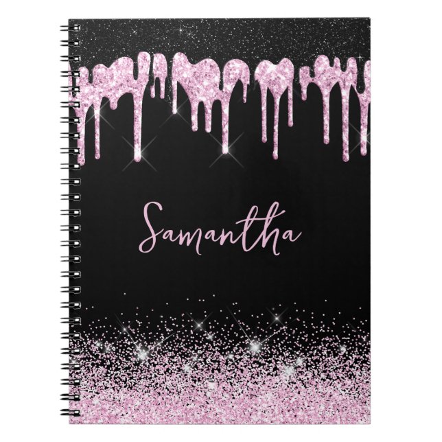 Drilling Pink Black Glitzer Glam Name Notebook Notizblock (Vorderseite)