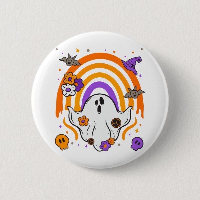 Drilling Rainbow Ghost Halloween Kostüme Männer Fr Button (Vorderseite)