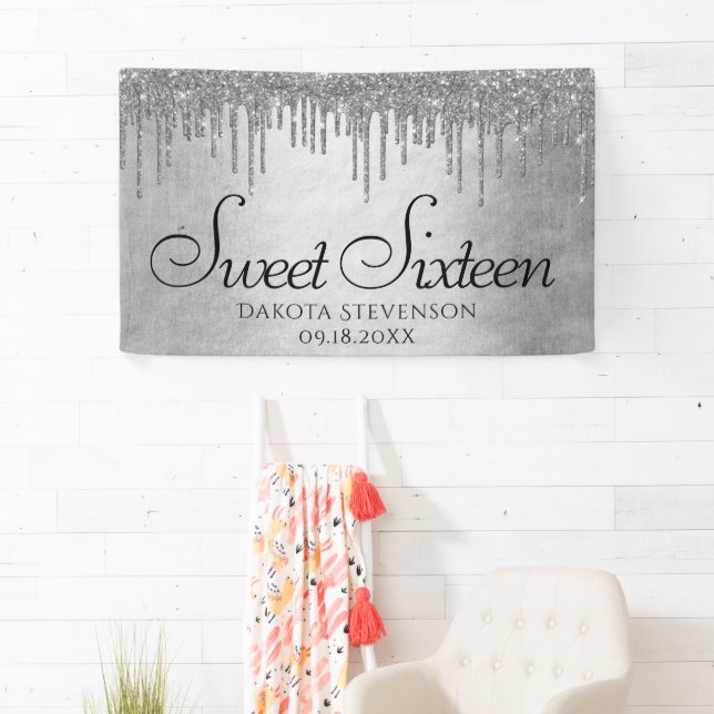 Drilling Silvery Glitzer | Platinum 16 . Geburtsta Banner (Insitu)