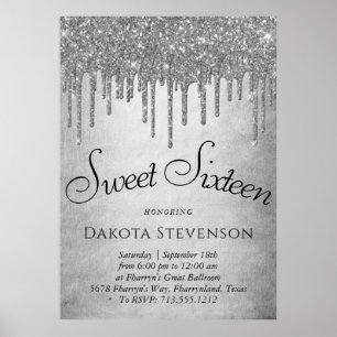 Drilling Silvery Glitzer Platinum 16 . Geburtsta Poster