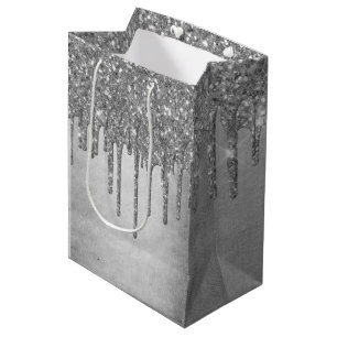 Drilling Silvery Glitzer Platinum Imitats Metall Mittlere Geschenktüte