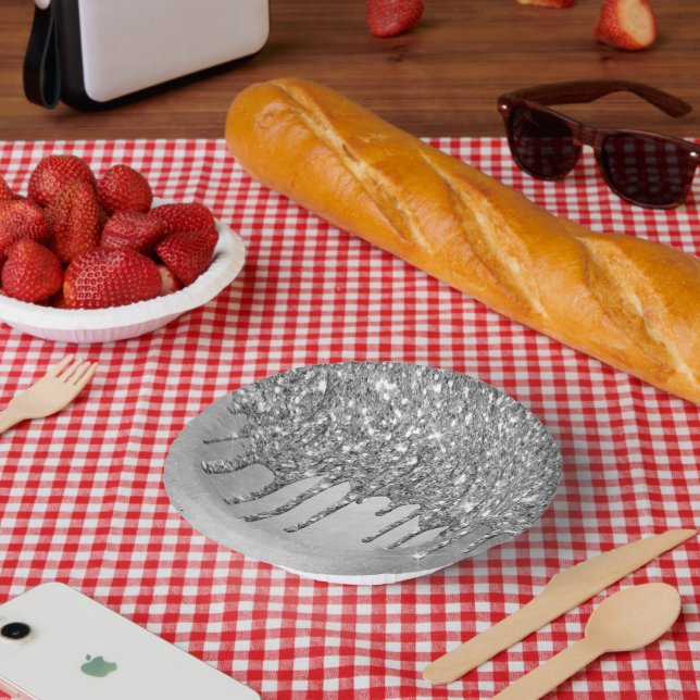 Drilling Silvery Glitzer | Platinum Imitats Metall Pappteller (Picknick)