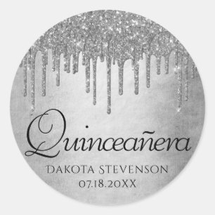 Drilling Silvery Glitzer   Platinum Quinceanera Runder Aufkleber