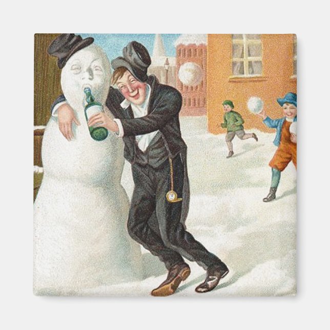 Dringende Snowman Vintag Magnet (Vorne)