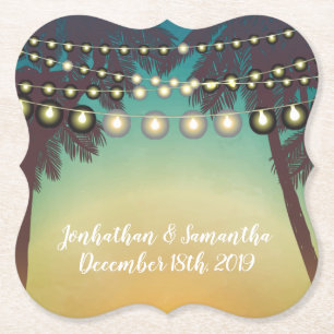 Drink Coasters Beach Sunset Palm Trees String Ligh Untersetzer