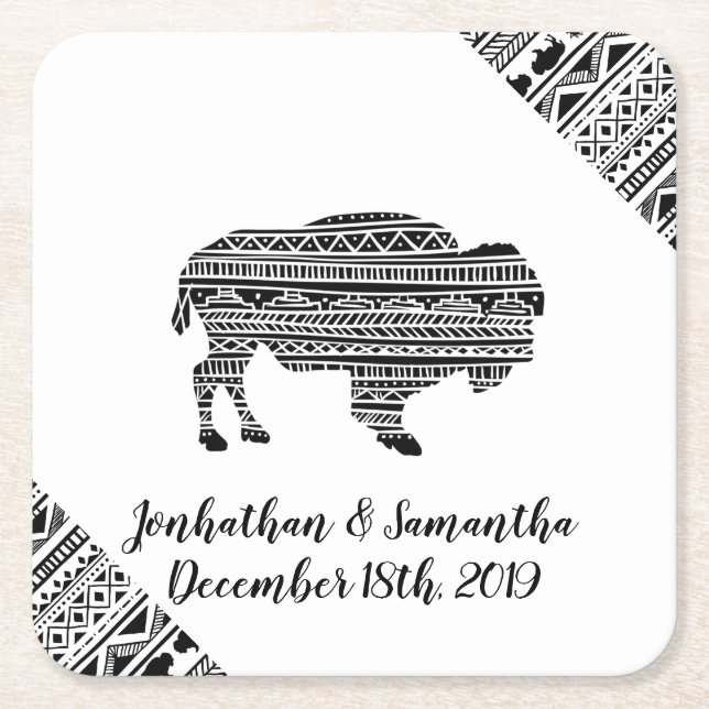 Drink Coasters Boho Buffalo Tribal Muster Böhmie Rechteckiger Pappuntersetzer (Vorderseite)