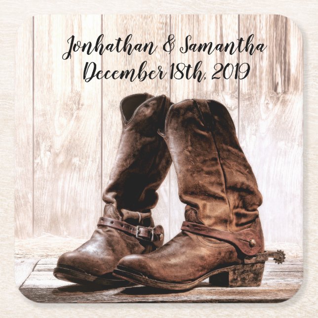 Drink Coasters Boots Country Rustic Western Wear B Rechteckiger Pappuntersetzer (Vorderseite)