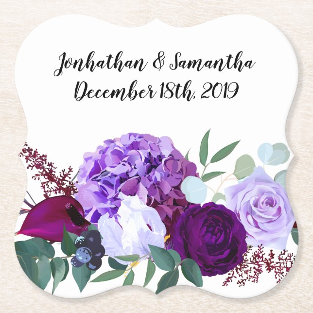 Drink Coasters Lavendel Hibiskus auf Weiß Untersetzer (Vorderseite)