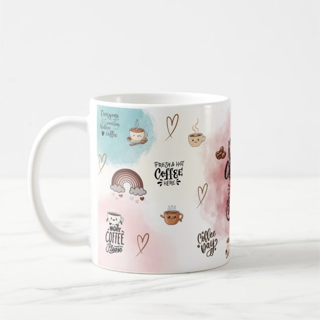 “Drink Coffee & Be Kind – Cute Aesthetic Pastel  Kaffeetasse (Links)
