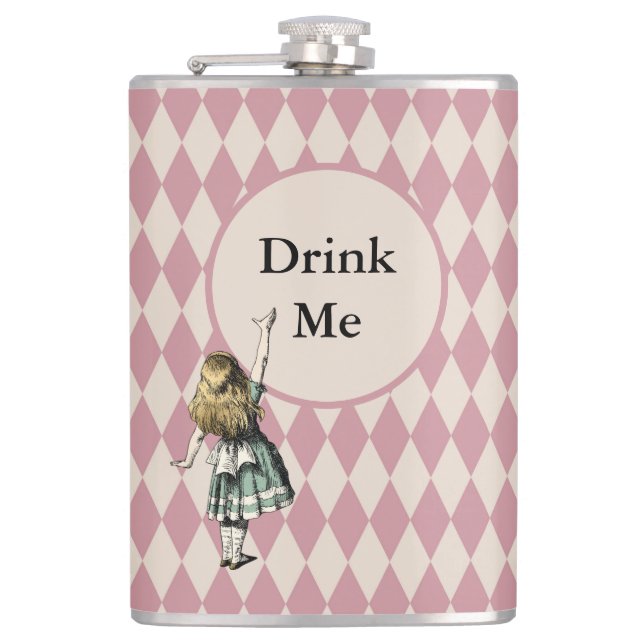 Drink Me Alice im Wunderland Green Mauve Checkered Flachmann (Vorderseite)
