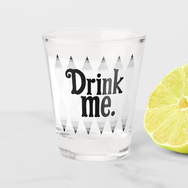 DRINK ME Schwarz-weiß Harlequin Diamond Raute Shot Schnapsglas (Vorderseite)