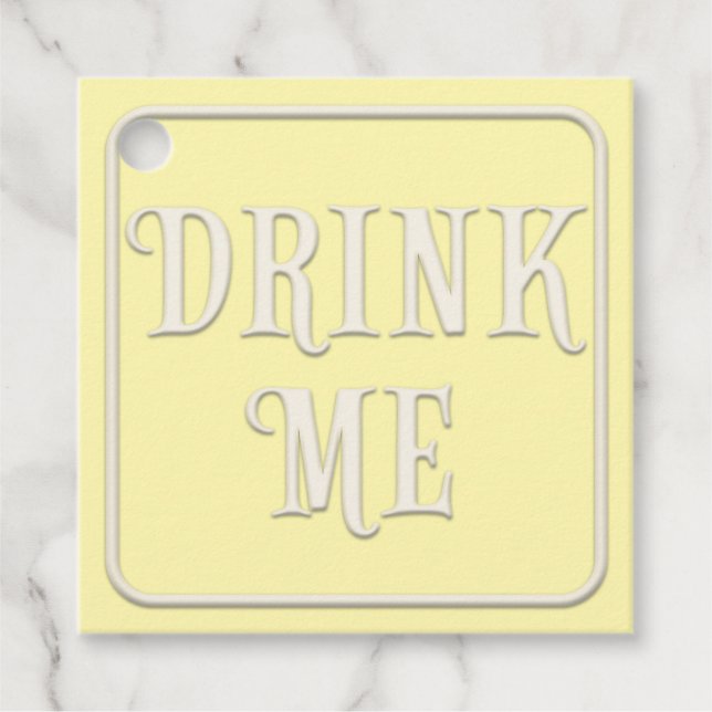 "Drink Me" Viktorianisch Tee Party Gelb Platz Geschenkanhänger (Vorderseite)