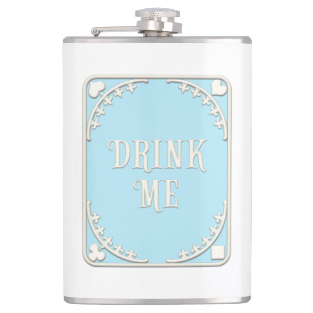 "Drink Me" Whimsical Viktorianisch Filigree Blue Flachmann (Vorderseite)