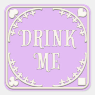 "Drink Me" Wunderland Tee Party Lila einladen Quadratischer Aufkleber