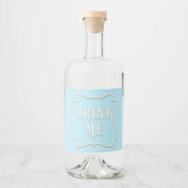 "Drink Me" Wunderland Tee Party Pastel Blue Alkoholflaschenetikett (Vorderseite)