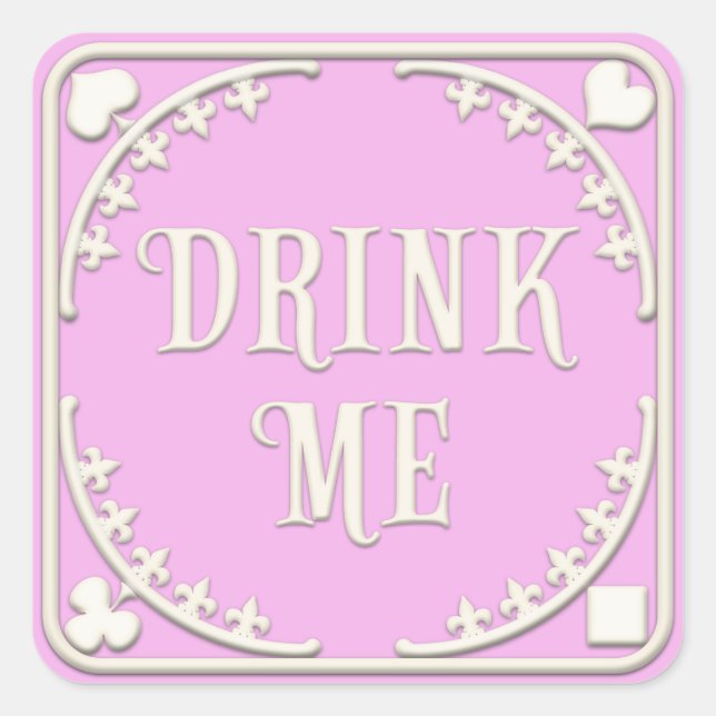 "Drink Me" Wunderland Tee Party Verzaubernd Rosa Quadratischer Aufkleber (Vorderseite)