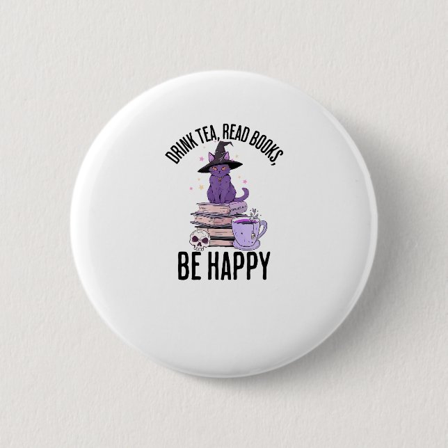 Drink Read Books Whimsigoth Halloween Design Button (Vorderseite)