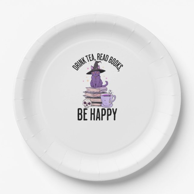 Drink Read Books Whimsigoth Halloween Design Pappteller (Vorderseite)