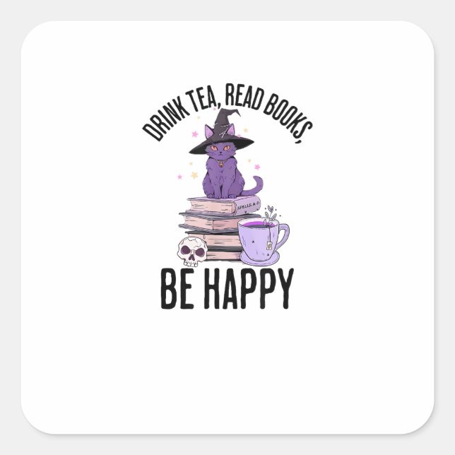 Drink Read Books Whimsigoth Halloween Design Quadratischer Aufkleber (Vorderseite)