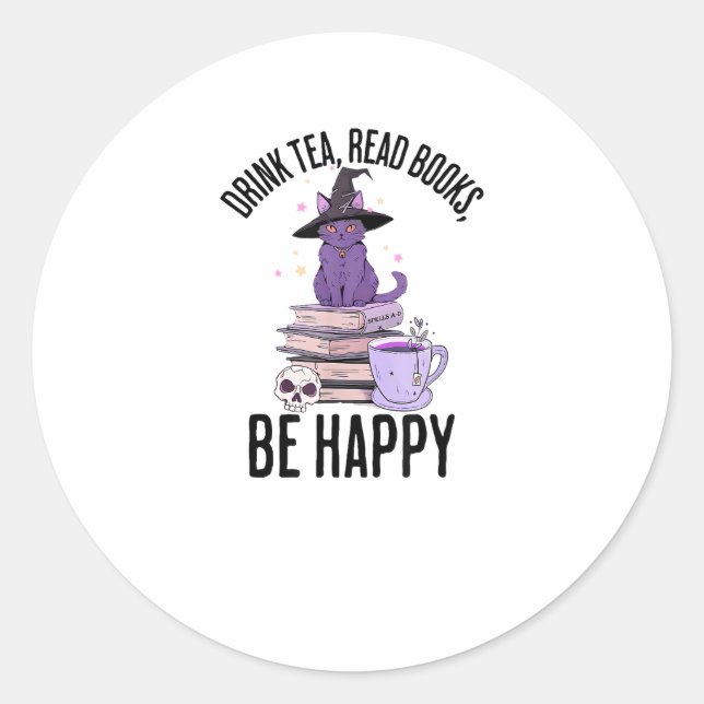 Drink Read Books Whimsigoth Halloween Design Runder Aufkleber (Vorderseite)