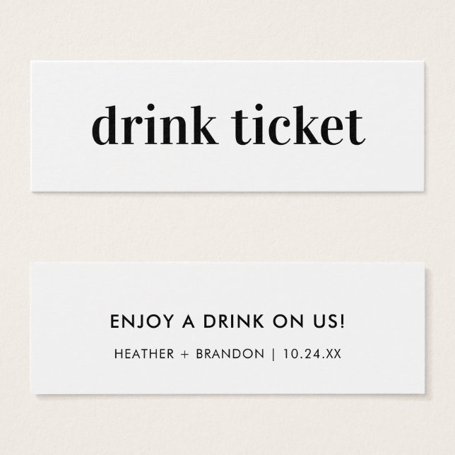 Drink Ticket Bold Wedding Bar Token Card (Vorne & Hinten)