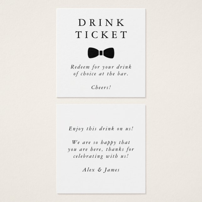 Drink Ticket Bow Krawatte Hochzeitszettel Bar Toke (Vorne & Hinten)