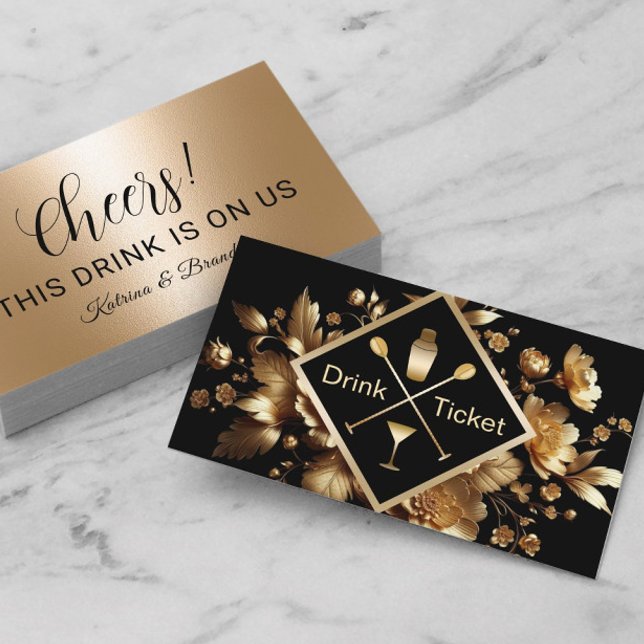 Drink Ticket Modern Gold Floral Free Drink Gutsche (Von Creator hochgeladen)