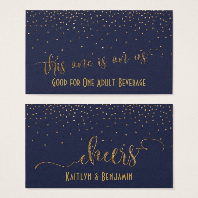 Drink Tickets, Gold Confetti am Mitternachtsblau (Vorne & Hinten)
