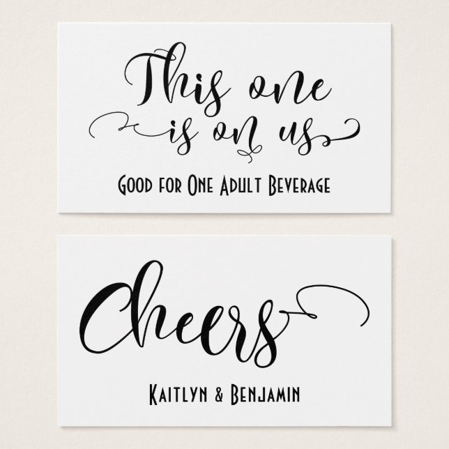 Drink Tickets mit schwarzer Typografie und bearbei (Vorne & Hinten)