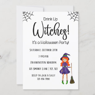 Drink Up Hexen White Halloween-Party Einladung