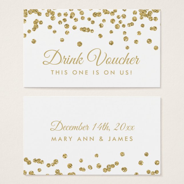 Drink Voucher Gold Imitate Glitzer Confetti White (Vorne & Hinten)