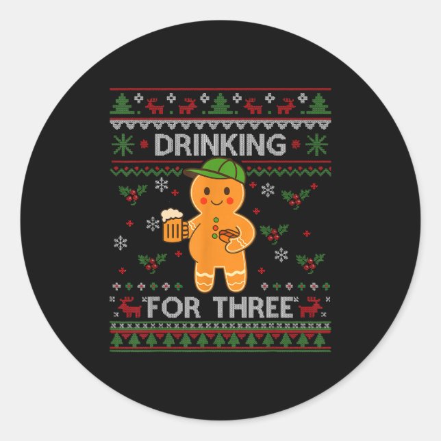 Drinking For Three Pregnancy Announcement Ugly Swe Runder Aufkleber (Vorderseite)