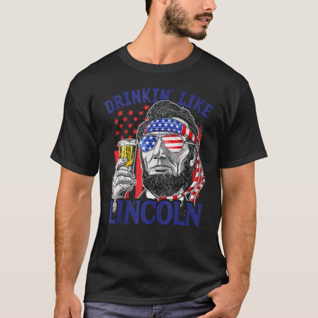 Drinking Like Lincoln 4th Of July Men Abraham Meri T-Shirt (Vorderseite)