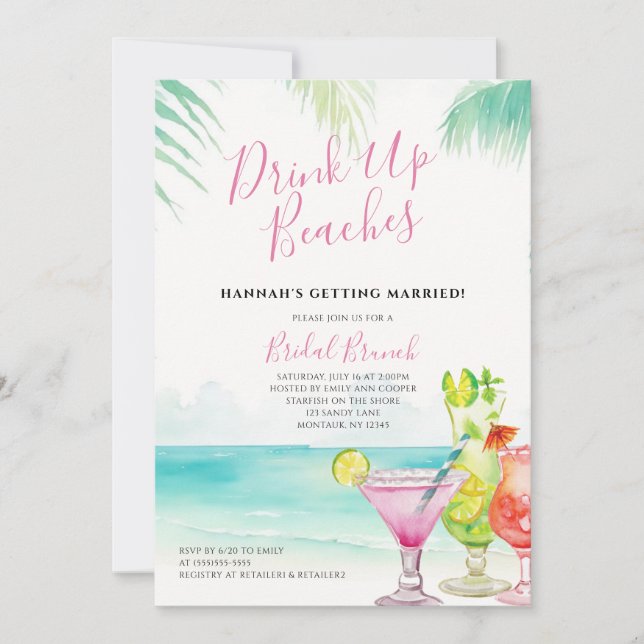 Drinks an den Stränden Tropische Cocktails Bridal  Einladung (Vorderseite)