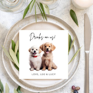 Drinks auf uns einfaches Foto Niedlich Fun Dog Hau Serviette