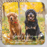 Drinks auf unserer Open Bar Dog Foto Haustier Hoch Rechteckiger Pappuntersetzer<br><div class="desc">Trinken Sie auf uns! Fügen Sie Ihre Hochzeit mit diesen niedlichen, maßgeschneiderten Foto Hochzeitsfeiern die Touch hinzu. Ideal für Ihre Hochzeit nach dem Party und Empfang und als Gastgeschenke Hochzeit für Ihre Gäste. Passen Sie diese Foto Hund Hochzeit Untersetzer mit Ihrem Lieblings-Hochzeitsfest, Hund der Ehre Foto, oder Ihr frisch verheiratetes...</div>