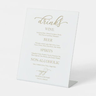 Drinks Bar Elegant Gold Script Wedding Sign Sockelschild