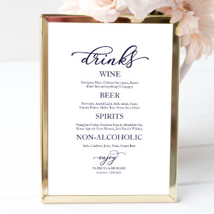 Drinks Bar Navy Blue Script Hochzeitszeichen Poster