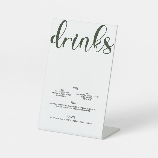Drinks Menü Künstliches Gras Sockelschild (Vorderseite)