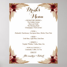 Drinks Menü Pampas Grass Bridal Wedding Poster