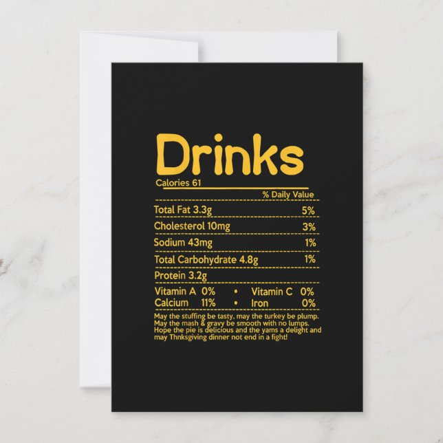 Drinks Nutrition Facts Label Foods Thanksgiving Ch Einladung (Vorderseite)